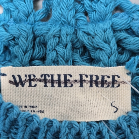 NWT Free People We the Free Ocean Palace Sophia Blue Boho Knit Crochet Sweater - Picture 6 of 9